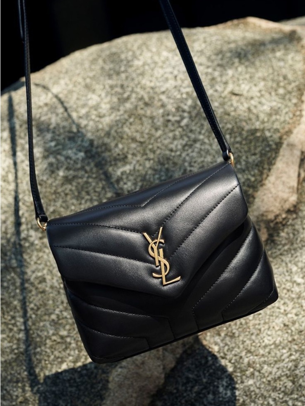 YSL Saint Laurent Black Mini LOULOU Quilted Leather Shoulder Bag